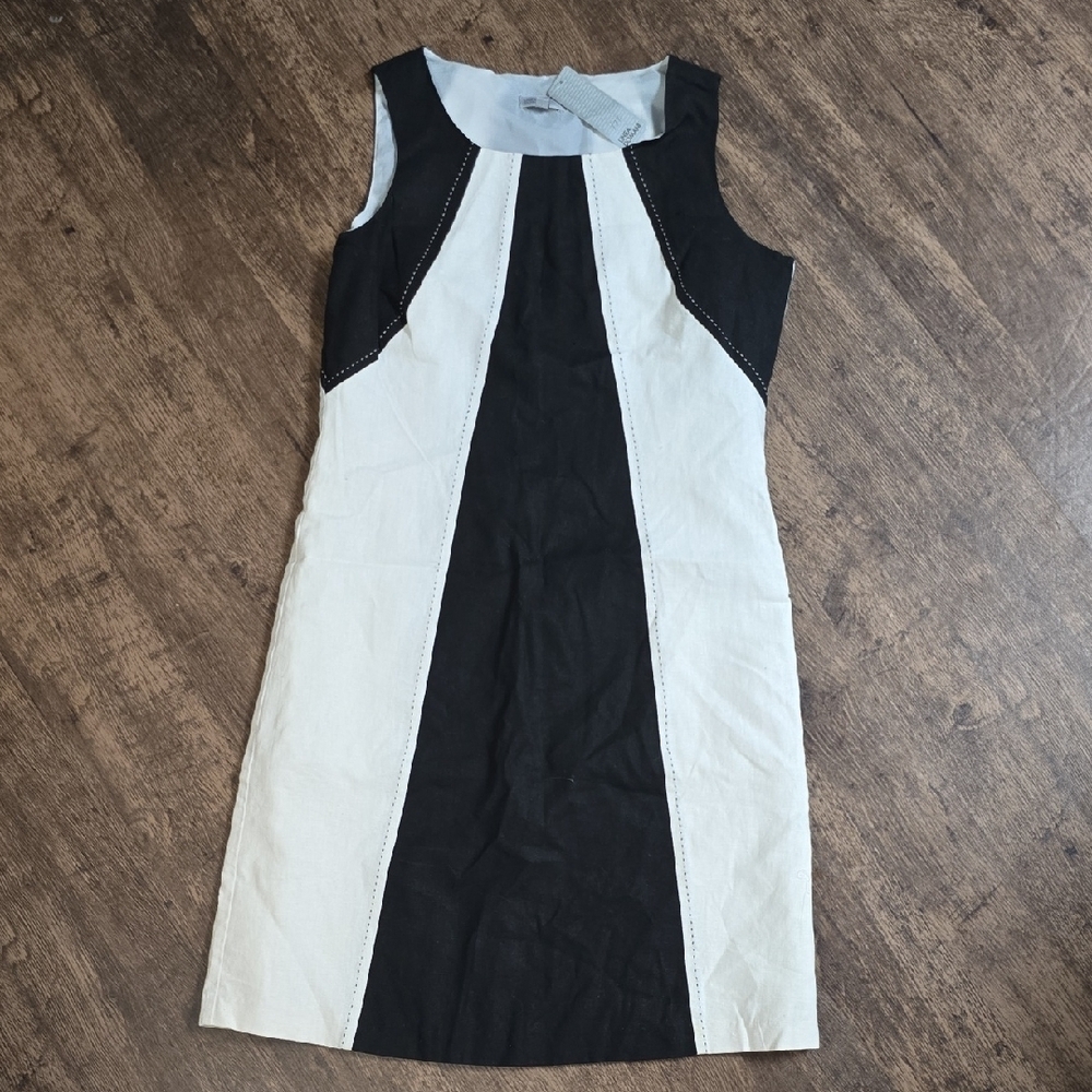 LINEA DOMANI Women's 8‎ Elegant Black and White Sleeveless Dress linen New